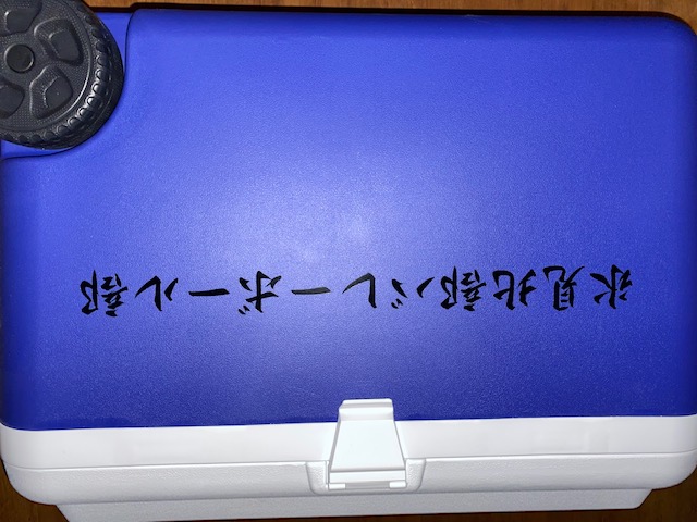 クーラーボックスに貼られたバレーボール部のカッティングシート 拡大